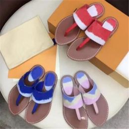 2022 Colourful Patent Casual Canvas Leather Flat Sandals Thong Mule Slides Ladies slippers Red Pink Blue Size 35 To 42