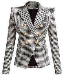 New Top Design Women's Classic Houndstooth Double-Breasted Blazer Slim Jacket Metal Buckles Blazer suit collar outwear