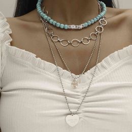 Product Metal Multilayer Necklace Bohemian Beaded Pendant Clavicle 4 Layers European and American Retro Sweater Chain