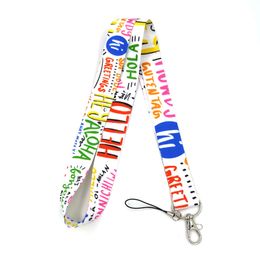 100pcs Hello Different language versions letters Neck Lanyards ID badge card holder keychain Mobile Phone Strap Gifts