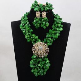 nigerian coral beads jewelry set Canada - Earrings & Necklace Luxury Green Nigerian Coral Beads Jewelry Sets Full Beaded Pendant Set Bridal CNR773