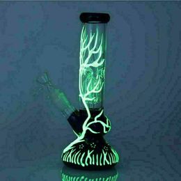 10inch Luminous Glass Bong Glow In The Dark Hookah Water Smoking Pipe tree perc joint Bowl Dab Rigs