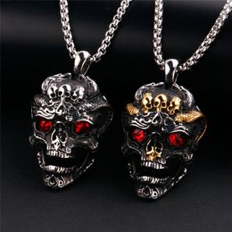 high quality Punk skull head pendants hip hop red eye Stainless Steel necklace pendant Antique Kito Gabala skull Men's Jewellery with ruby cz stone