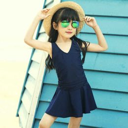 2-15 Years Old Girls' Spa Bathing Suits Swimwear Bow Conservative Children Pure Colour Skirts Kids One Piece Swimsuits