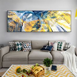 Yellow Blue Abstract Lines Paintings Modern Wall Pictures For Living Room Canvas Printings Psychedelic Nordic Posters