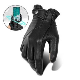 Motorcycle Leather luva Gloves Retro Touchscreen Protective Gear Racing Full Finger Racing Biker Riding Driving Motorbike Glove H1022