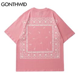 Tshirts Harajuku Bandana Paisley Pattern Print Streetwear Tees Shirts Mens Hipster Summer Casual T-Shirts Tops 210602