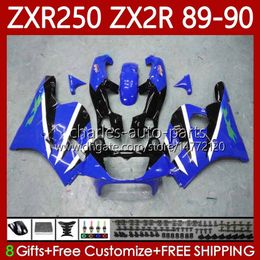 Motorcycle Fairings For KAWASAKI NINJA ZX2R ZXR250 ZX 2R 2 R R250 ZXR 250 89 90 Bodywork Glossy Blue 84No.63 ZX2 R ZX-2R ZXR-250 1989 1990 ZX-R250 89-98 Full Body Kit