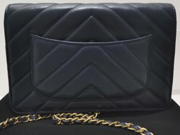 Realfine Wallets 5A WOC Caviar Grainy Quilted Flap Classic Wallet on Chain for women with Dust Bag+Box Lambskin Leather