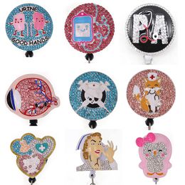 Custom Key Ring Nurse Rhinestone Retractable Medical ID Holder For Name Card Accessories Badge Reel With Alligator Clip