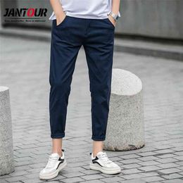 jantour Spring summer Casual Pants Men Cotton Slim Fit Chinos Ankle-Length Pants Fashion Trousers Male Brand Clothing 27 210707