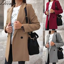 Diiwii Blends Woolens Overcoat Female Coat Autumn Winter The Fashion Long Style Jacket Plus Size Women's Wool Camel 210930