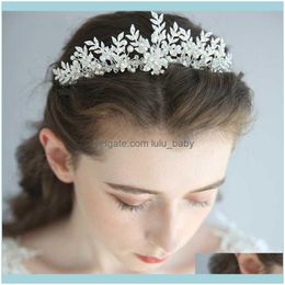 Jewelryfashion Sier Colour Leaf Wedding Tiara Hair Crown Floral Bridal Headpiece Handmade Pearls Women Jewellery Aessories Drop Delivery 2021 4
