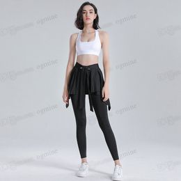 lu vfu Tight fake two-piece Yoga Pants sports fitness nude feeling womens summer autumn thin breathable high waist hip lifting yogas clothes women length ankle O p6wI#