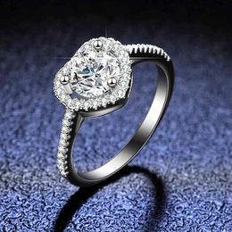 1 CT Heart Halo Engagement Ring For Women 925 Sterling Silver Moissanite Diamond Rings Wedding Band Jewellery Accessories