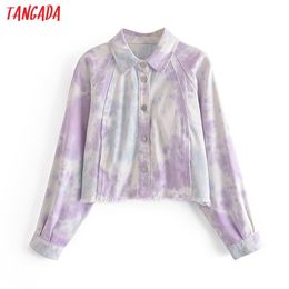 Women Tie Dyed Print Loose Denim Jacket Turn Down Collar Ladies Oversize Boy Friend Coat 3W70 210416