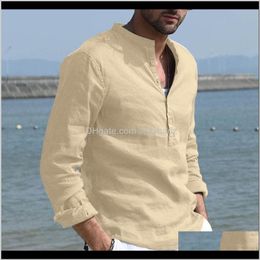 Casual Clothing Apparel Drop Delivery 2021 Feitong Mens Baggy Cotton Linen Shirt Solid Long Sleeve Button Retro Shirts Tops Blouse 1A4L6