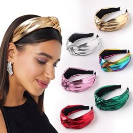 Handmade Bright PU Leather Hairbands Middle Knotted Headband for Women Hair Hoop Hair Band Headwear Girls Hair Accessories