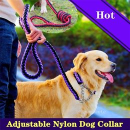 High Quality upgrade 1.5m Adjustable Nylon Dog Collar Leash Set pet Soft Collars For Large Dogs Endure Bite Leash Pets Chain Rope ZC491