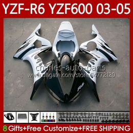 Motorcycle Fairings For YAMAHA YZF-R6 YZF600 YZF R 6 600 CC White flames YZFR6 03 04 05 Bodywork 95No.103 YZF R6 600CC 2003 2004 2005 Cowling YZF-600 03-05 OEM Body Kit