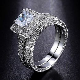 vecalon Vintage Lovers Lab Diamond Ring sets 925 sterling silver Bijou Engagement Wedding band Rings for Women Bridal Charm Jewellery Gift