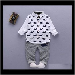 Spring Autumn Baby Boys Long Sleeve Whale Printed Shirtsstriped Pants 2Pcs Set Kids Casual Suit Boy Outfits 4Setslot Jaran Clothing Se St73H