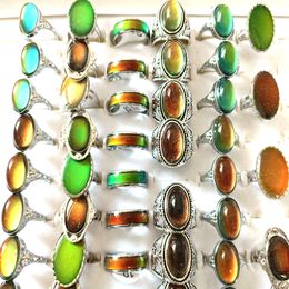 50pcs Men Women Change Colour Mood Ring Emotional Temperature Male Female Fashon Ring Silver Tone Alloy Retro Vintage Jewellery Wholesale Lot