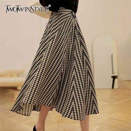 Vintage Striped Skirt For Women High Waist Hit Colour Elegant Slim Midi A Line Skirts Female Summer Fashion 210521
