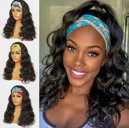 New Headband Wig With Body Wave Human Hair No Gel No Glue Scarf for Black Women