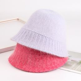 Autumn Winter Rabbit Fur Knitting Bucket Hat Women Fashion Solid Warm Fisherman Hat Bob Korean Lady Girl Outdoor Travel Panama