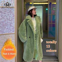 Women Winter Faux Fur Warm Long Coat Vintage Long Sleeve Female Thick Teddy Bear Coat Casual Loose Oversize Outwears 211122