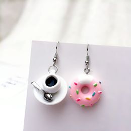 Funny Cute Bread Donuts Coffee Dangle Earrings Resin Unique Vacation Party Jewellery For Women Girl Creative Food Earring Nice Gift