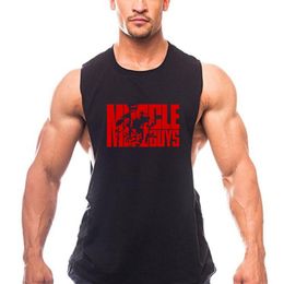 Muscleguys Clothing Summer Men Tank Tops Fashion O-Neck Sleeveless Print Vest Male Cotton Fitness Man Sportwear Gyms Tees 210421