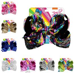 8 inch Jojo Glitter Mermaid Flip Sequin Big Bow Hairpin Baby Girls Gradient Paillette Barrettes Kids Bling Hair Clip Hair