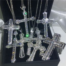 Pendant Necklaces 20 style Handmade Hiphop Big Cross pendant 925 Sterling silver Cz Stone Vintage necklace for Women men Wedding Jewellery