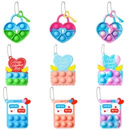 Valentine's day pendant, heart lock, Mini stress relief toy, key chain, bead chain decoration, rainbow press music