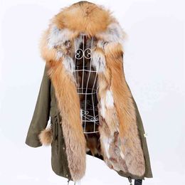 Maomaokong natural real fur collar coat women's leather jacket winter wear women's bomber jacket parka coat thick coat l 210816