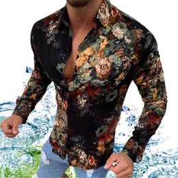 Plus Size 3XL Men's Bluse Vintage Shirts Long Sleeve Autumn Hawaiian Chemisier Skinny Fit Various Pattern Man Clothes Cardigan Blouse