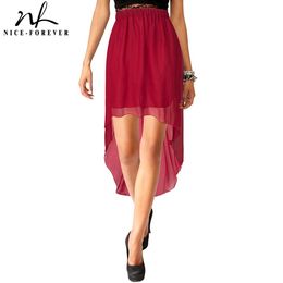 Nice-forever Summer Women Fashion Unsymmetrical Hem Swing Elastic Skirt Casual Flare Skirts N361 210419