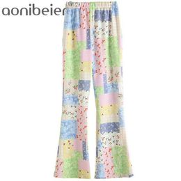 Printed Summer Thin Style Women Casual Holiday Long Trousers Streetwear Fashion Elastic High Waist Flare Pants Female 210604