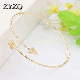 Zyzq Fashion Simple Bangle for Women Lovely Arrow Triangle Feather Shaped Adjustable Open Bangle for Women Wholesale Lots&bulk Q0719