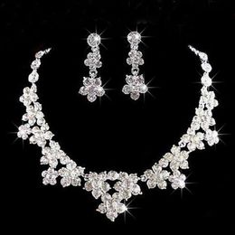 Earrings & Necklace Fashion Bridal Wedding Accessories Jewellery Sets Women Rhinestone Crystal Flower Bride Pendant And Earring Set Floral JL