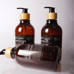 Liquid Soap Dispenser 3pcs/set 500ml Luxury Tawny PET Cosmetics Bottles Bathroom Hand Sanitizer Shampoo Body Wash Lotion Bottle