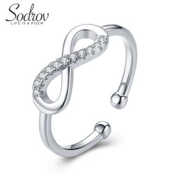 Sodrov Lucky 8 Zircon Genuine 925 Sterling Silver Free Size Open Adjustable Finger Rings for Women Statement Wedding Jewelry 211217