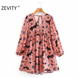 women vintage v neck tropical flower print mini dress female sexy backless elastic vestido chic casual dresses DS4502 210420