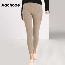 Aachoae Autumn Winter Women Leggings Solid Casual Slim Pants Trousers High Waist Sportwear Ladies Ankle Length Leggings 210929