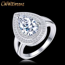 Brand Attactive Silver Color Pear Cut Cubic Zirconia Stone Wedding Band Engagement Rings Jewelry For Women R024 210714