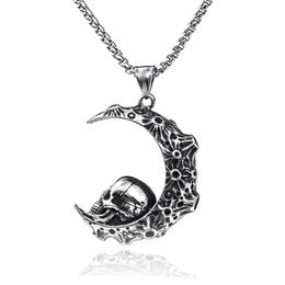 Pendant Necklaces Personality Creative Fashion Trend Moon Titanium Steel Necklace Retro Hip Hop Crescent Skull Jewellery