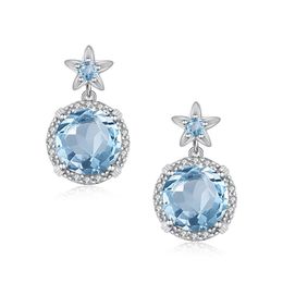 Solid 925 Sterling Women's Earrings Round Cut  Fashion Aquamarine Star Shape Silver Flower Jewellery 2020