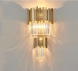 American Style Post-Modern Wall Sconce Light Crystal Gold Wall Brackets Luxury Creative Warm Hallway Bedroom Bedside Lamp Indoor Home Lighting